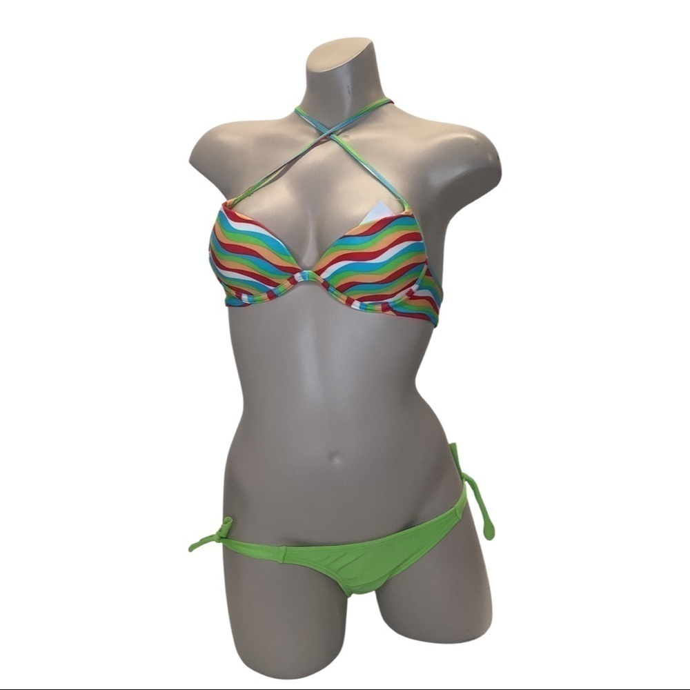 Recco Size Large Brazilian Striped Underwire Top & Side Ties Bottom. New W/Tags